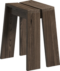 Perspective view of wooden modern stool