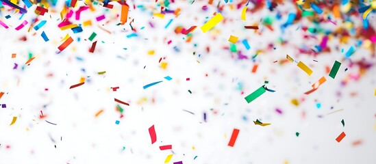 Confetti and glitter falling on a white background