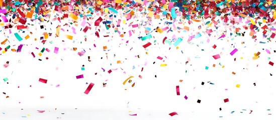 Confetti and glitter falling on a white background