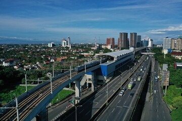 JAKARTA - Indonesia. October 25, 2022: Aerial view of Fatmawati Indomaret MRT Station in the morning