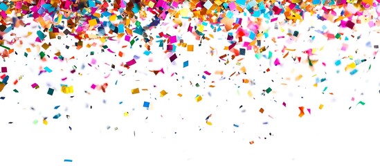Confetti and glitter falling on a white background