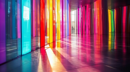Fototapeta premium Colorful Light Reflections in Modern Architectural Interior Space