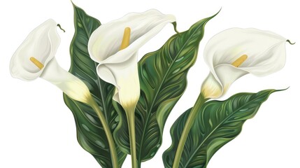 Obraz premium White Calla Lilies with Lush Green Leaves
