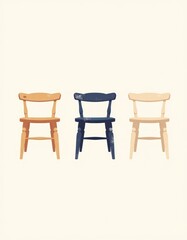Fototapeta premium Minimalist Wooden Chair Styles: Japanese Woodblock, Mexican Folk Art, Scandinavian Design - 4K Illustration with White Background