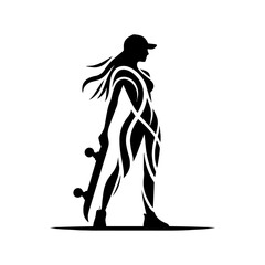 Skateboarder Girl Silhouette, black and white, urban sport and lifestyle concept