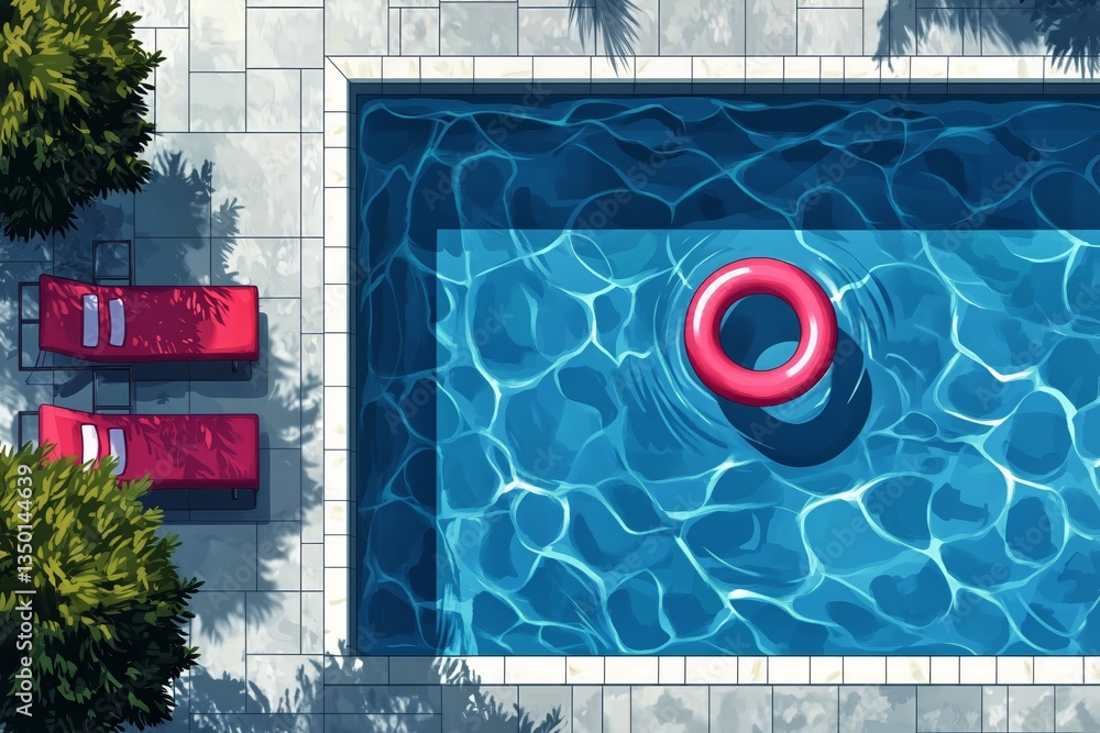 Poster enjoying a sunny day by the pool with bright colors and relaxing vibes in a tropical setting