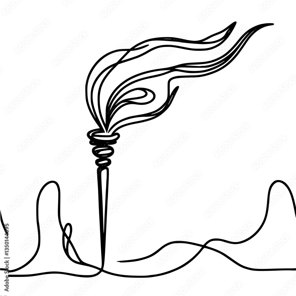 Poster simple vector drawing of a flame-topped torch on waves
