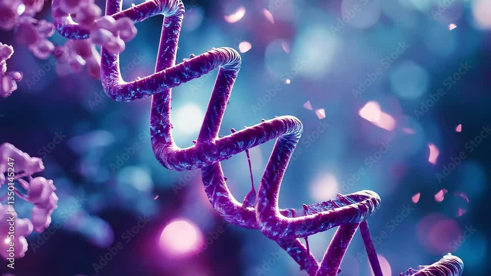 Poster scientific data processing and analysis of dna strands with abstract background visualization, scien