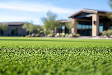 Lush green lawn with modern architecture in bright daylight near Tucson Arizona