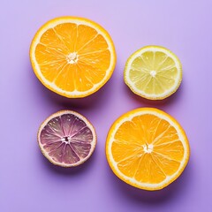 Refreshing citrus slices on a serene lavender background
