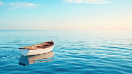 Naklejka premium Empty Rowboat on Calm Ocean Sunrise