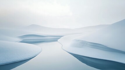 Frozen landscape reflecting serene winter scene