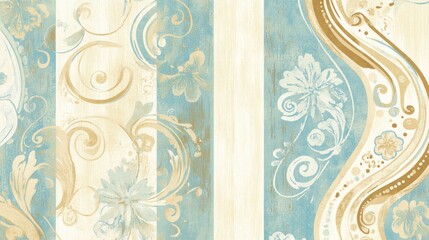 Ornate, Floral, Striped, Decorative, Wallpaper Design