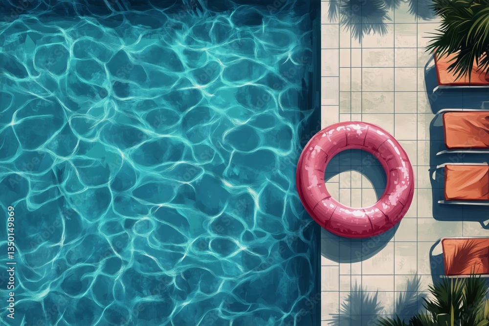 Poster enjoying a sunny day by the pool with bright colors and relaxing vibes in a tropical setting