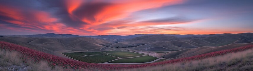 Fototapeta premium Sunset Valley Vineyard Landscape.