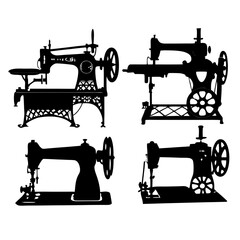 A collection of four antique sewing machines in silhouette style, 