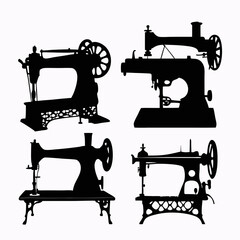 A collection of four antique sewing machines in silhouette style, 