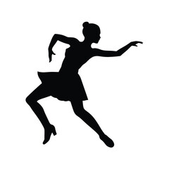 A graceful silhouette of a dancing girl, capturing movement and elegance in a minimalist black and white design. Perfect for dance-themed artwork, fitness branding, performance posters.