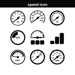 Gauge dashboard, speedometer dial icon set. Speed measurement bar vector collection. Speedometer, tachometer icon. Speed indicator sign. Internet car speed. Performance concept. speed meter