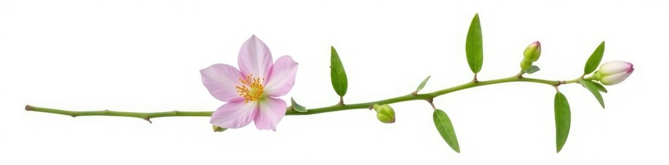 Obraz premium Delicate flower stem isolated on white background, leaves, blossom