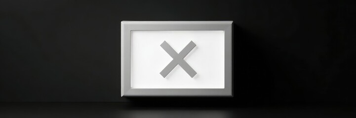 Obraz premium Empty white box with crossed out X on black background, empty, blank