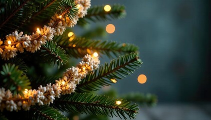 Ornate branches wrapped with sparkling garland, Christmas tree, elegant, festive
