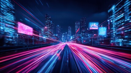 Neon City Nightscape: A Thrilling Drive Through a Futuristic Metropolis