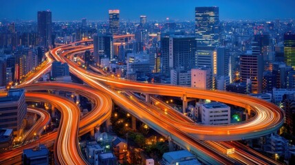 Naklejka premium Night city highway network, Japan