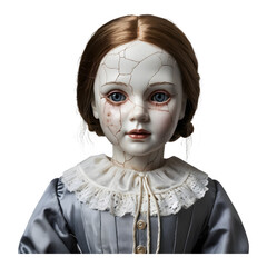 Haunted vintage doll with eerie lifelike eyes and a sinister aura