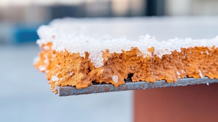 Fototapeta premium Frozen orange insulation board with snow