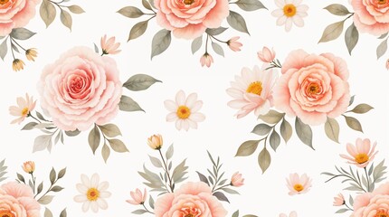 A timeless floral pattern in soft peach and cream hues with delicate roses and leaves. Romantic, vintage-inspired, and elegant, perfect for decor and textiles.