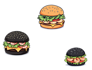 Delicious shrimp burgers with black and white buns satisfying hunger