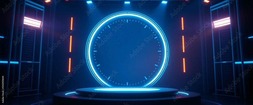 Poster podium light hologram tech technology background portal circle cyberpunk effect digital game element