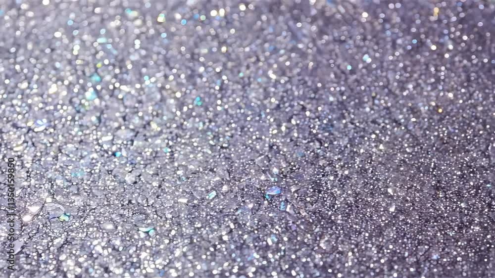 Poster a close-up view of shimmering water droplets on a surface, reflecting light in various colors, creat
