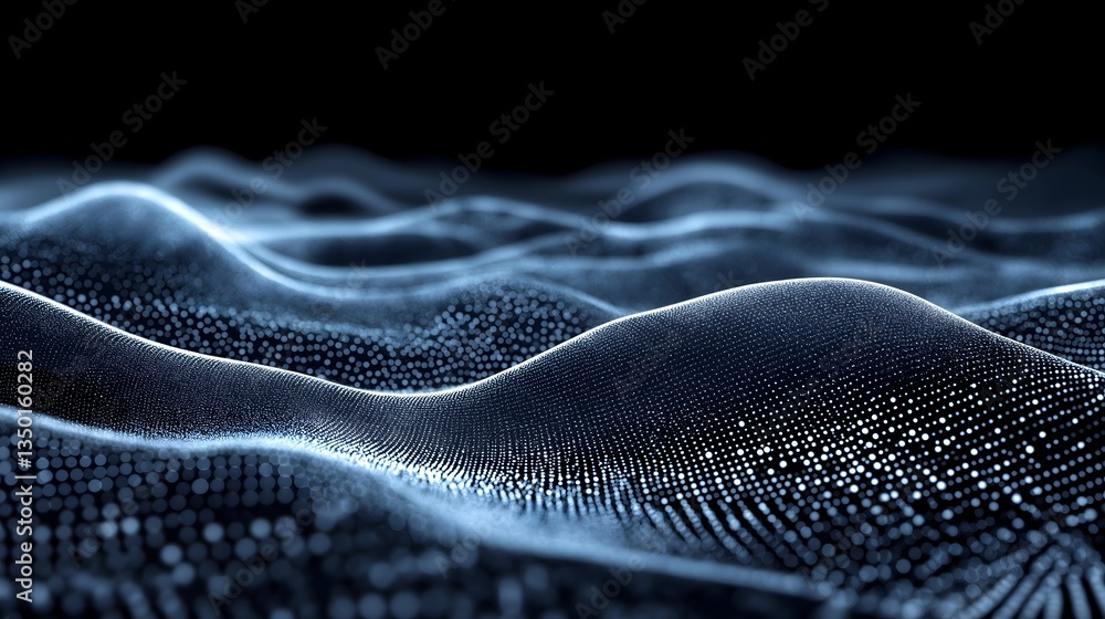 Poster digital waves: an abstract digital depiction of undulating waves, created from countless tiny illumi
