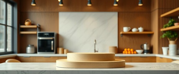 Kitchen podium background food product stand table pedestal display wooden platform Empty podium cou