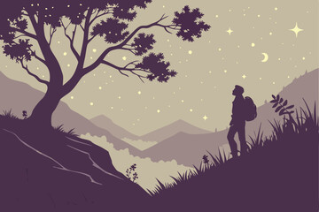 5 Mysterious night landscape, lone figure silhouette, starry sky, mountain valley, glowing fireflies, misty atmosphere, magical realism, ethereal lighting, fantasy scene, digital art, cinematic compos