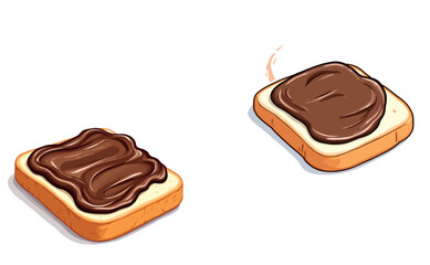 Vsai two slices of bread covered with chocolate cream on white background