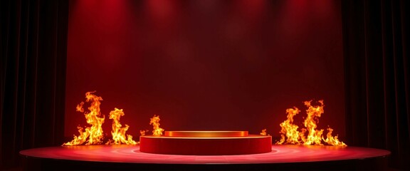 Fire podium background flame hot stage platform show black light Fire burn background red podium gol