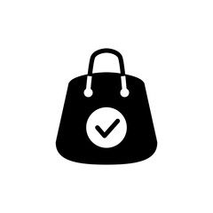 shopping bag icon with check mark, simple flat style, illustration, logo sign symbol pictogram template, for ui or ux isolated on white for mobile app, editable