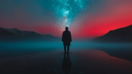 Majestic twilight reflections reveal a galaxy of dreams amid tranquil waters and towering mountains Generative AI