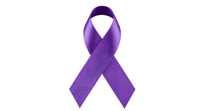 A high-resolution close-up of a purple awareness ribbon, symbolizing support for various causes such as domestic violence awareness, epilepsy, Alzheimer's disease, and lupus. 