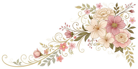 Fototapeta premium Floral Corner Design with Ornament on Transparent Background