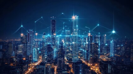 Night city skyline network illustration