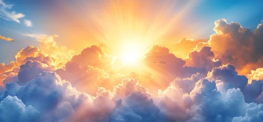 Gordijnen Heavenly sunrise above cloudscape  inspirational background © kharis