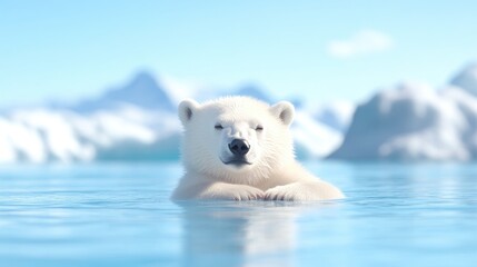 Polar bear cub in arctic waters