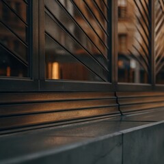 Obraz premium A close-up of a stylish metal building facade with sleek, architectural details and a warm, inviting ambience 