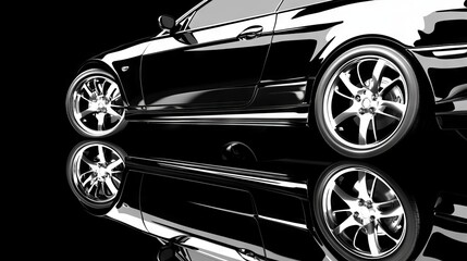 Sleek Black Sports Car with Chrome Wheels