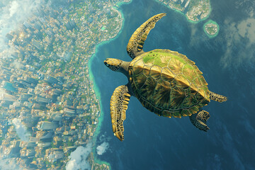 Gigantic Green Turtle Gliding Through a Vast, Mysterious Ocean with Grace and Timeless Beauty Today