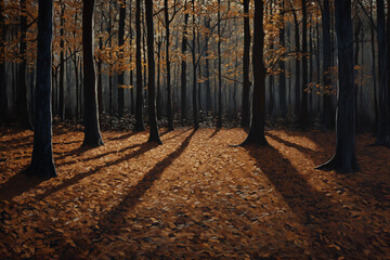 Crisp Autumn Leaves Gracefully Cover a Brown Forest Floor Creating a Rustic and Timeless Ambience